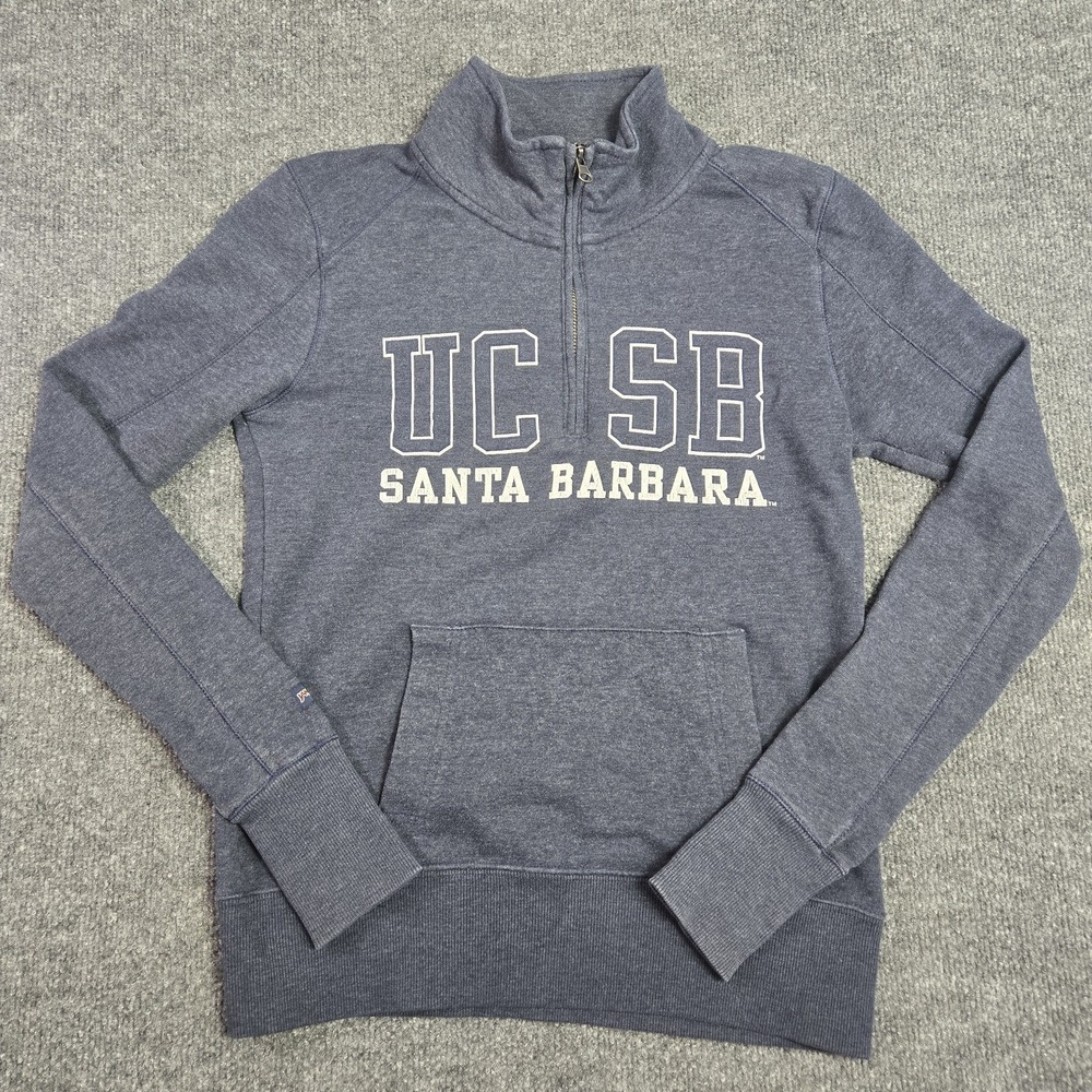 VTG JanSport UCSB UC Santa Barbara CA 1/4 Zip Sweatshirt Women's Small Blue 90's